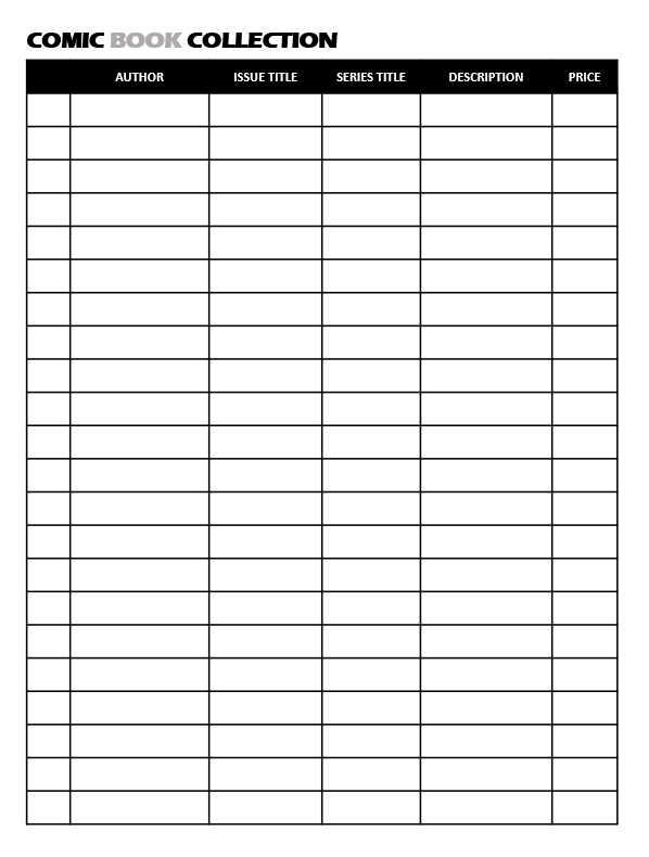 Comic Book Inventory Template